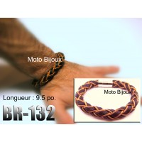Br-132, Bracelet cuir noir orange, fermoir magnétique